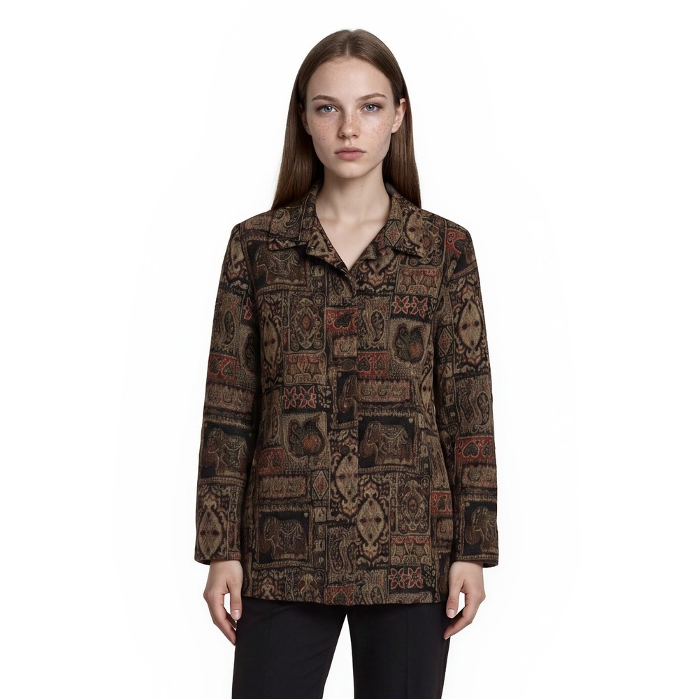 Chico's Tapestry Jacket Women's Size US Large 2 Multi Elephant Paisley Beaded